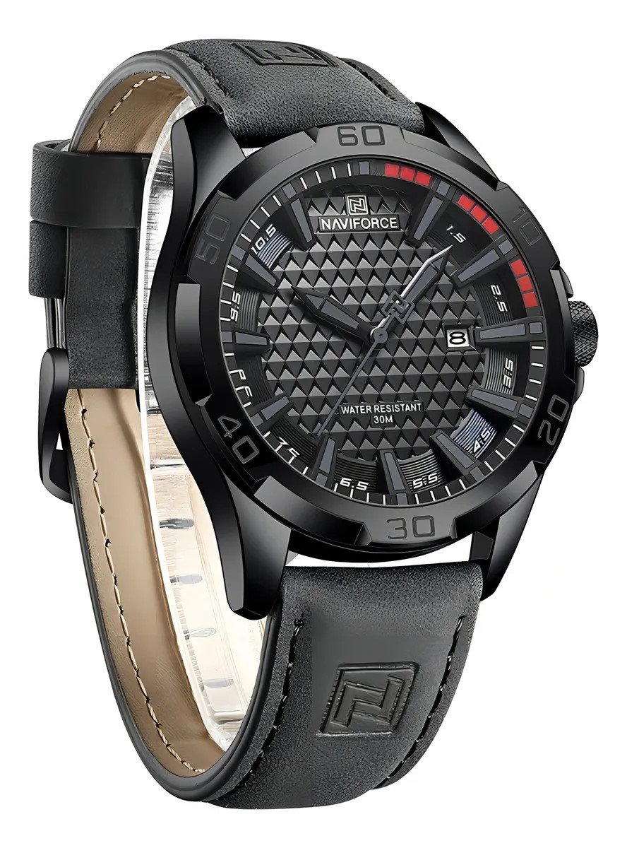 Relógio masculino Naviforce 8023 Cinza Couro Preto 3