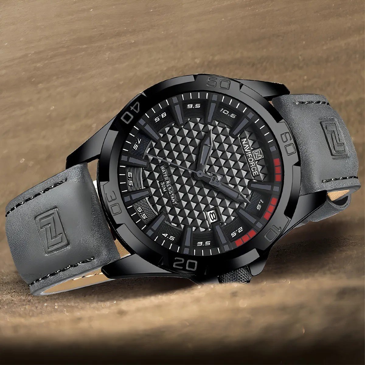 Relógio masculino Naviforce 8023 Cinza Couro Preto 4