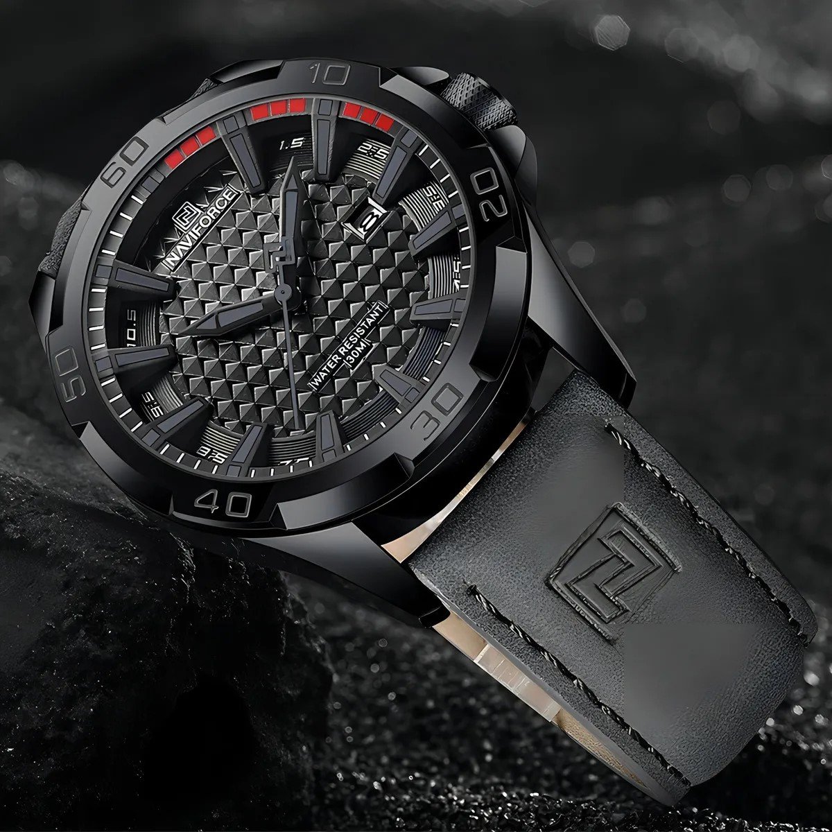Relógio masculino Naviforce 8023 Cinza Couro Preto 5