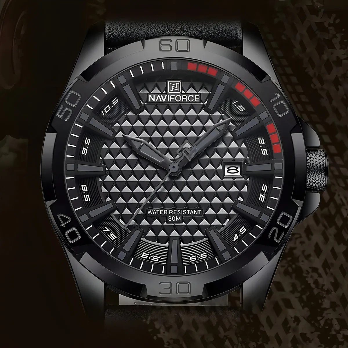 Relógio masculino Naviforce 8023 Cinza Couro Preto 6