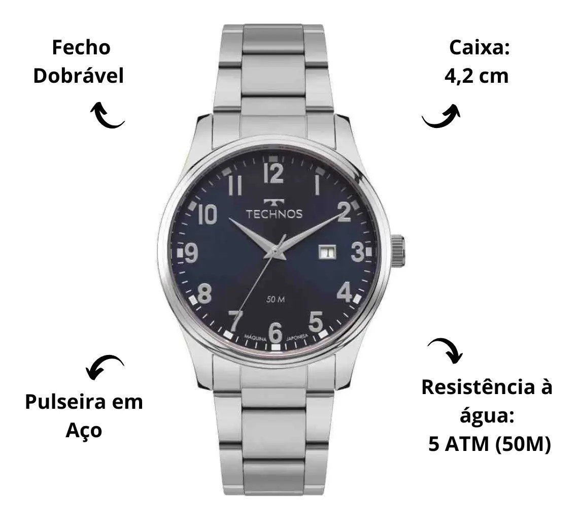 Relógio Technos Masculino Steel Prata - 2115TZC/1P Prata 5