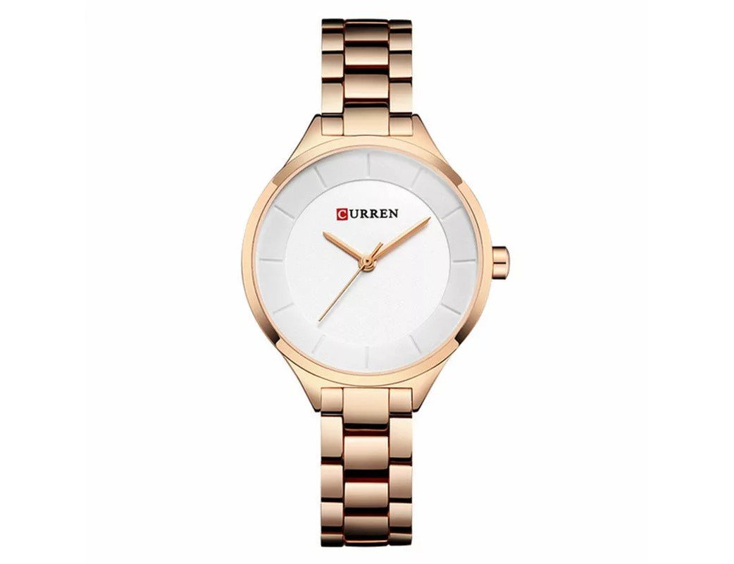 Relógio Curren 9015 Feminino Aço Inoxidável Rosê/Branco