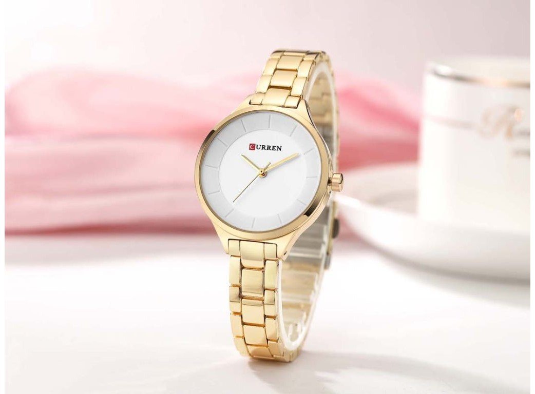 Relógio Curren 9015 Feminino Aço Inoxidável Rosê/Branco Dourado 3