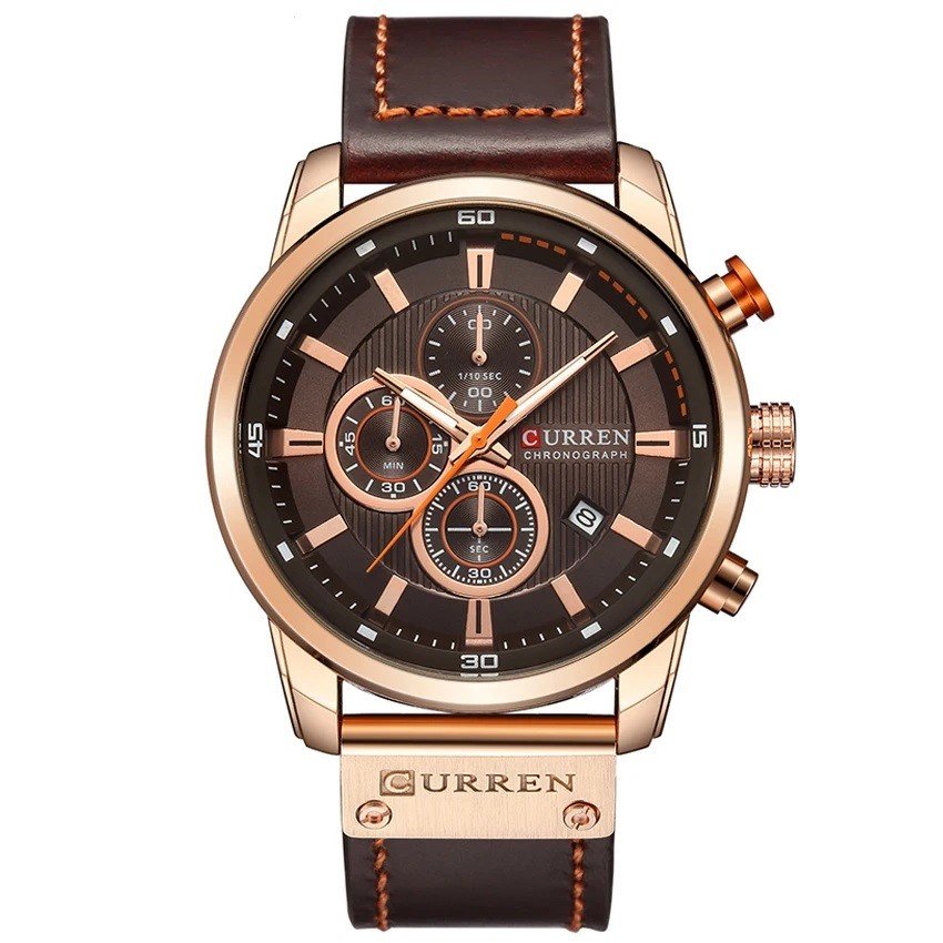 Relógio Masculino Curren 8291 Couro Marrom Militar