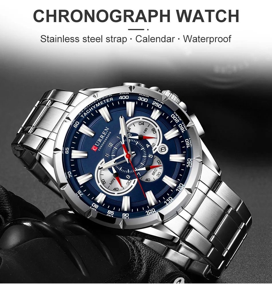 Relógio Masculino Curren Pulseira em Aço Prata e Azul Prata 4