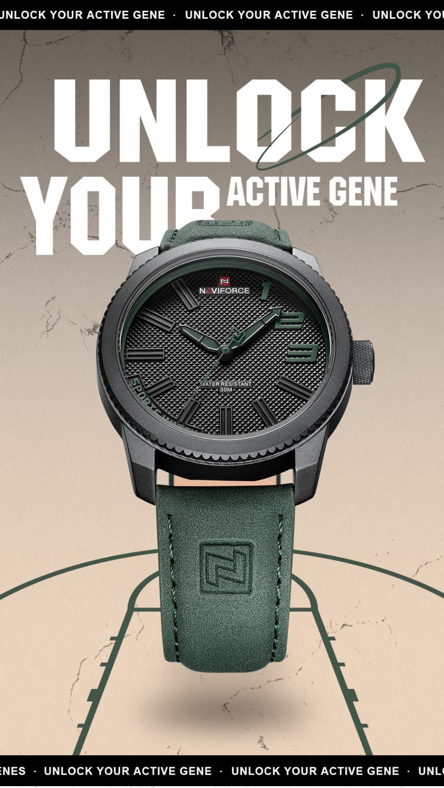 Relógio Masculino Naviforce 9202 Verde Couro Preto/Verde 5