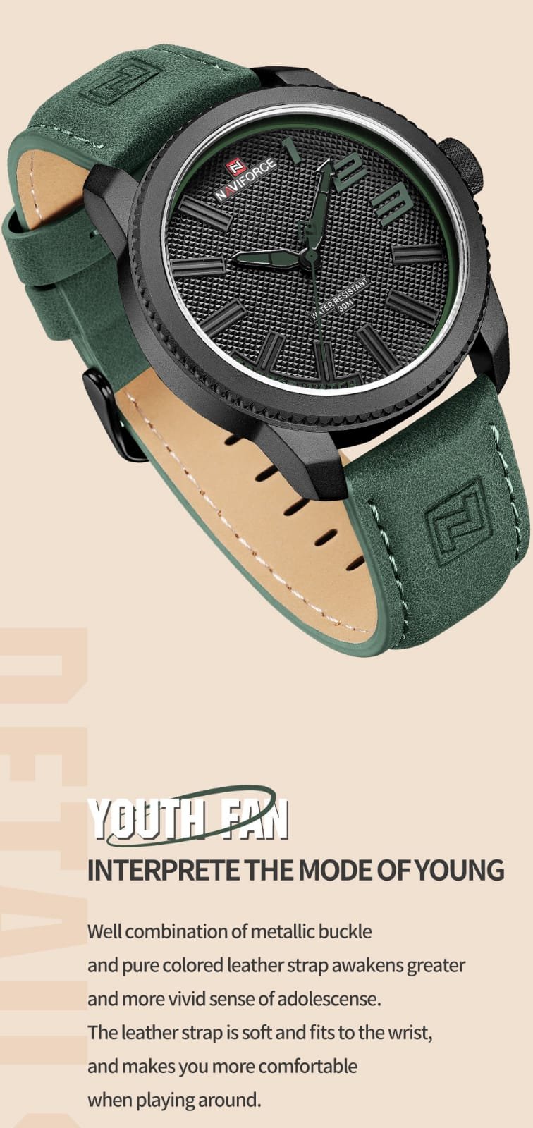 Relógio Masculino Naviforce 9202 Verde Couro Preto/Verde 6