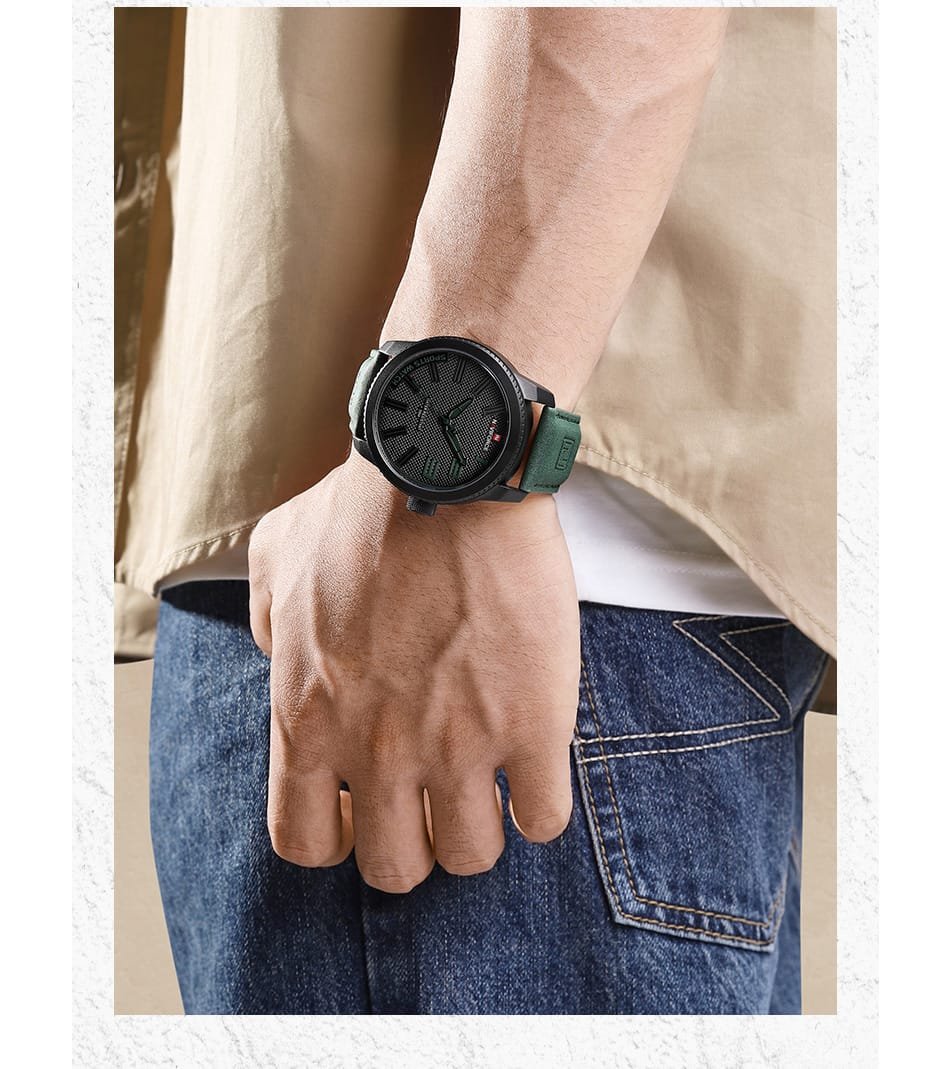 Relógio Masculino Naviforce 9202 Verde Couro Preto/Verde 7
