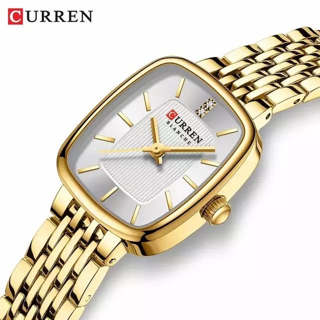 Relógio Feminino Curren 9093 Dourado/Branco Quadrado Dourado 2