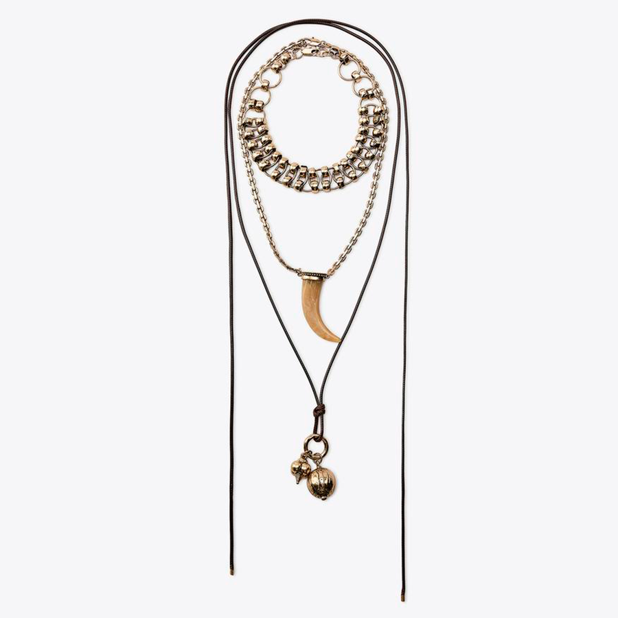 CONJUNTO DE 3 COLARES COM CORRENTE E PINGENTE DE CHIFRE