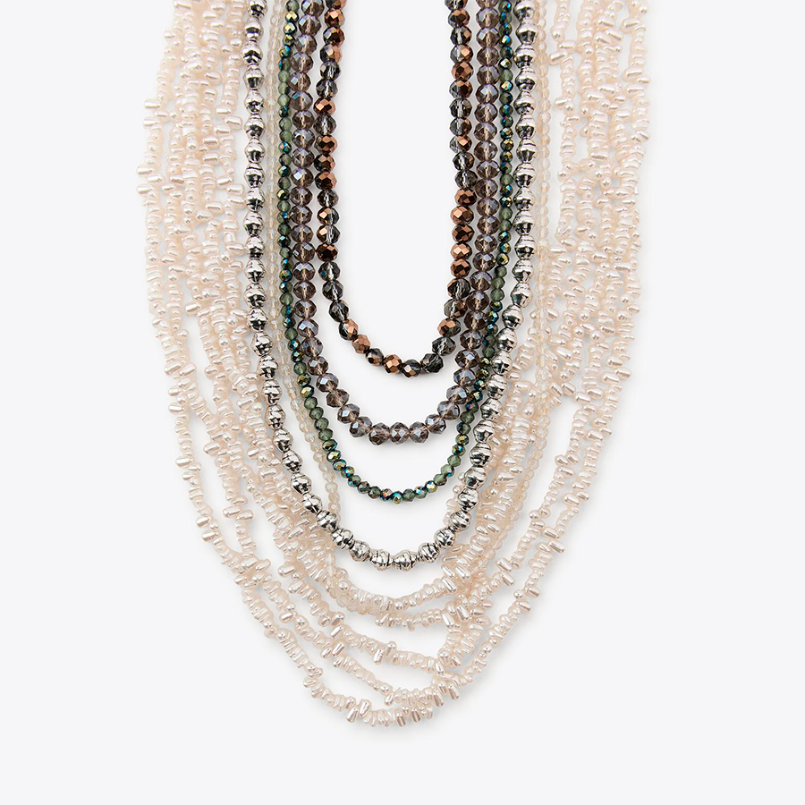 CONJUNTO DE 2 COLARES DE MICANGAS E PEROLAS Branco/Prata 2