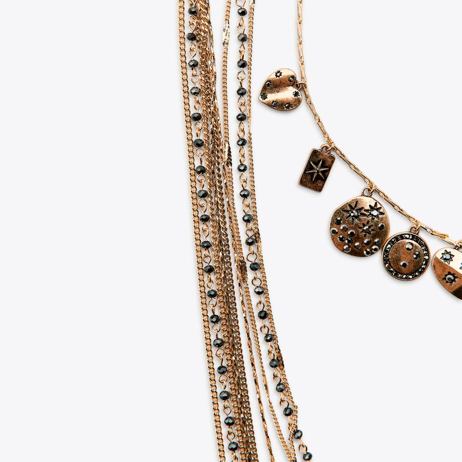 CONJUNTO DE 3 COLARES COM MICANGAS E PINGENTES Dourado 3
