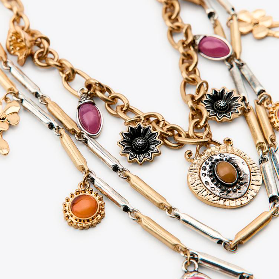 CONJUNTO DE 3 COLARES COM PIGENTES COMBINADOS Dourado 2
