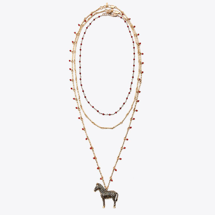 CONJUNTO DE 3 COLARES BORDADOS COM PINGENTE DE ZEBRA