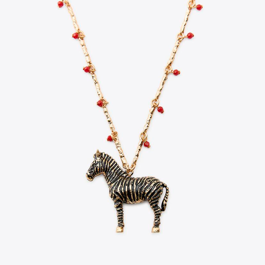 CONJUNTO DE 3 COLARES BORDADOS COM PINGENTE DE ZEBRA Dourado 2