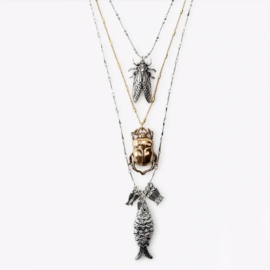 CONJUNTO DE 3 COLARES COM PIGENTES DE INSETO E PEIXE