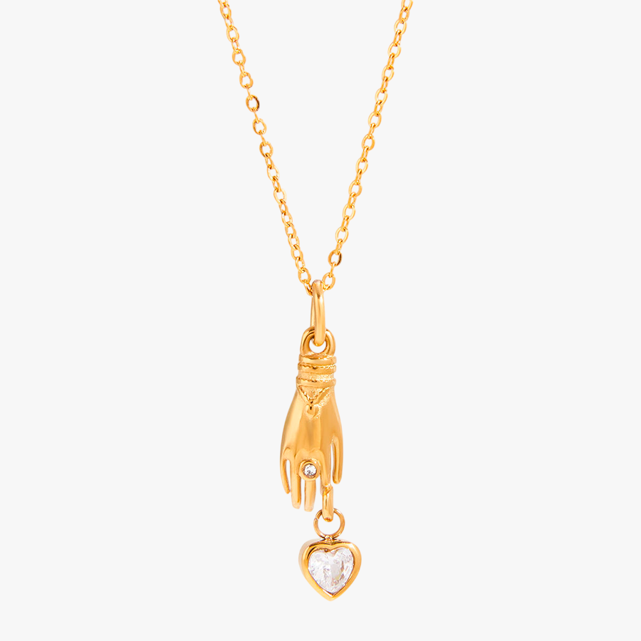 COLAR PINGENTE MAO E ZIRCONIA  ACO INOX COM BANHO DE OURO 18K