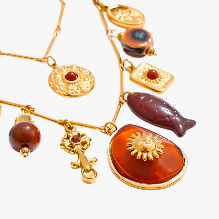 COLAR CAMADAS COM PINGENTES BOHO Dourado 2