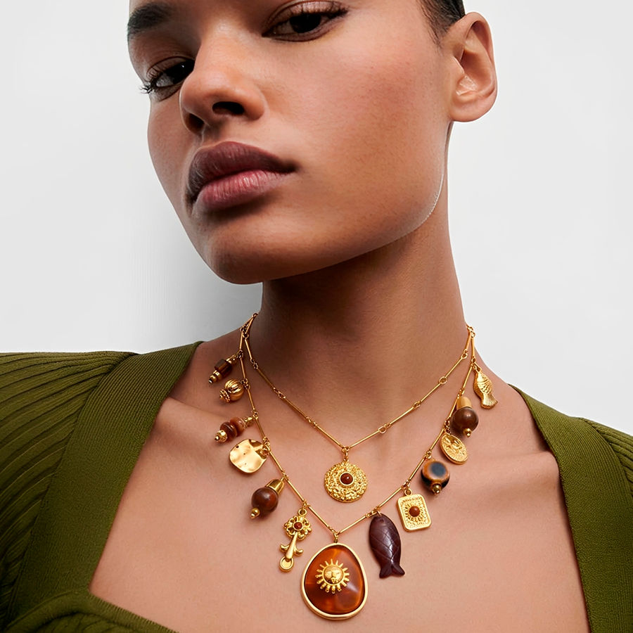 COLAR CAMADAS COM PINGENTES BOHO Dourado 3