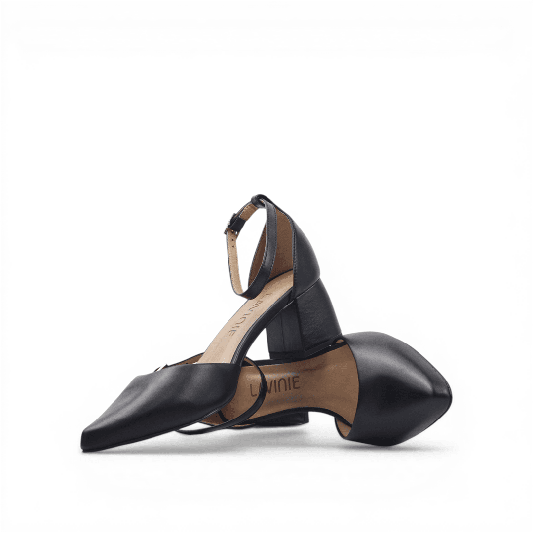 Scarpin Salto Bloco Couro Preto 2