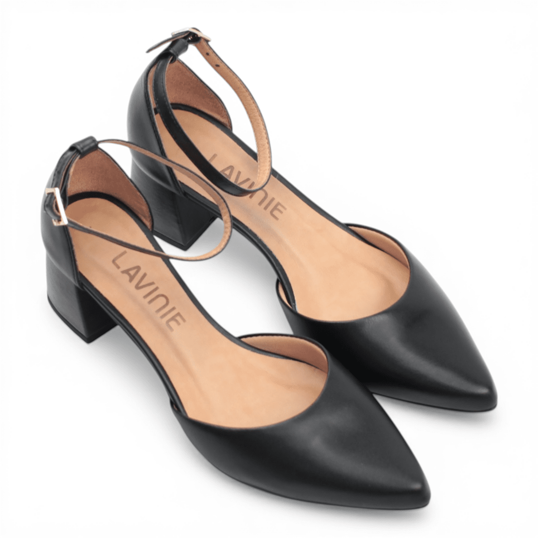 Scarpin Salto Bloco Couro Preto 4