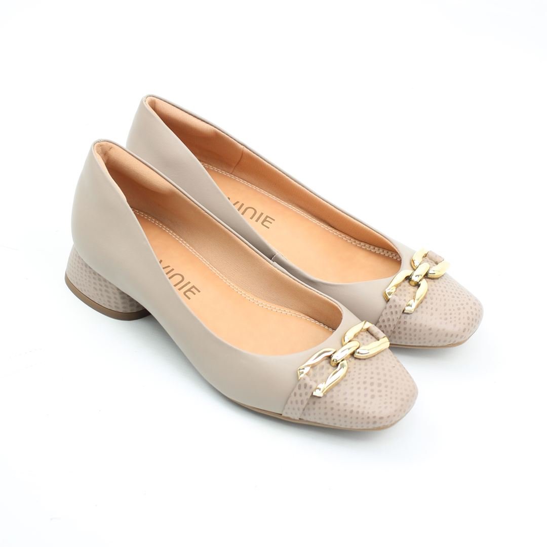 Scarpin Salto Bloco Fivela Bege 2