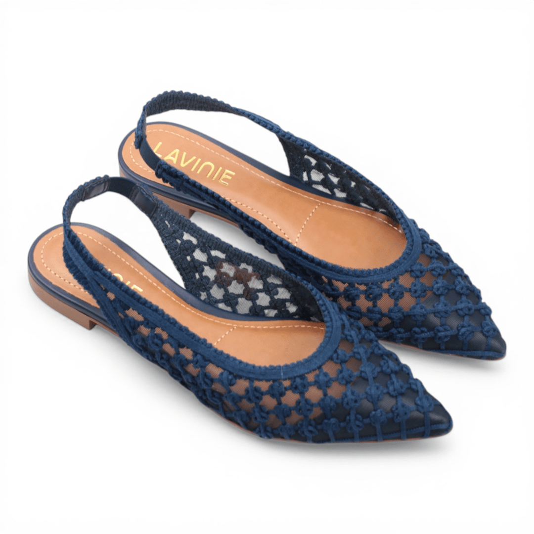 Sapatilha Slingback Bordada Azul Marrinho 4