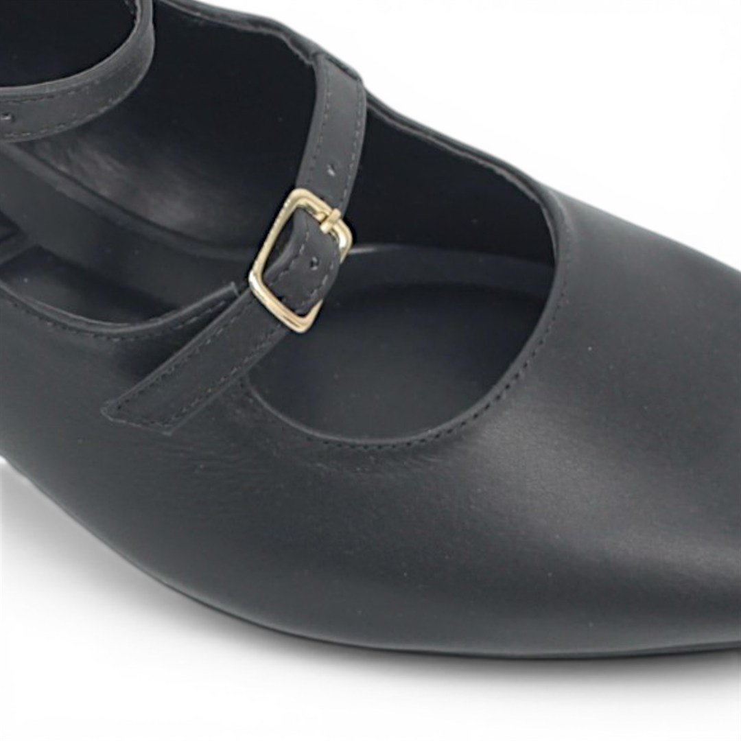 Scarpin Salto Bloco Couro Preto 3