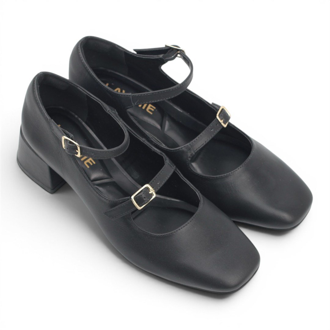 Scarpin Salto Bloco Couro Preto 4