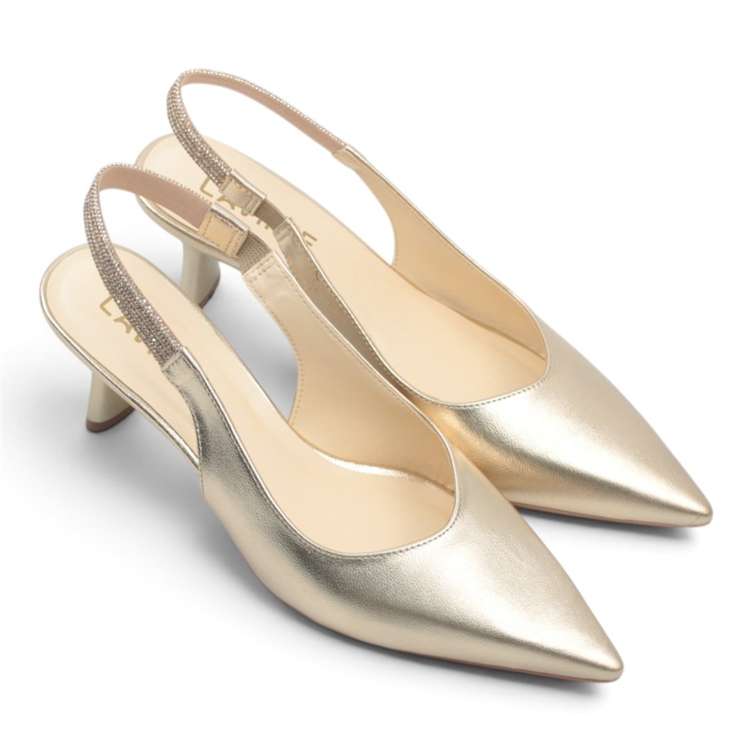 Scarpin Slingback Salto Fino Ouro 4