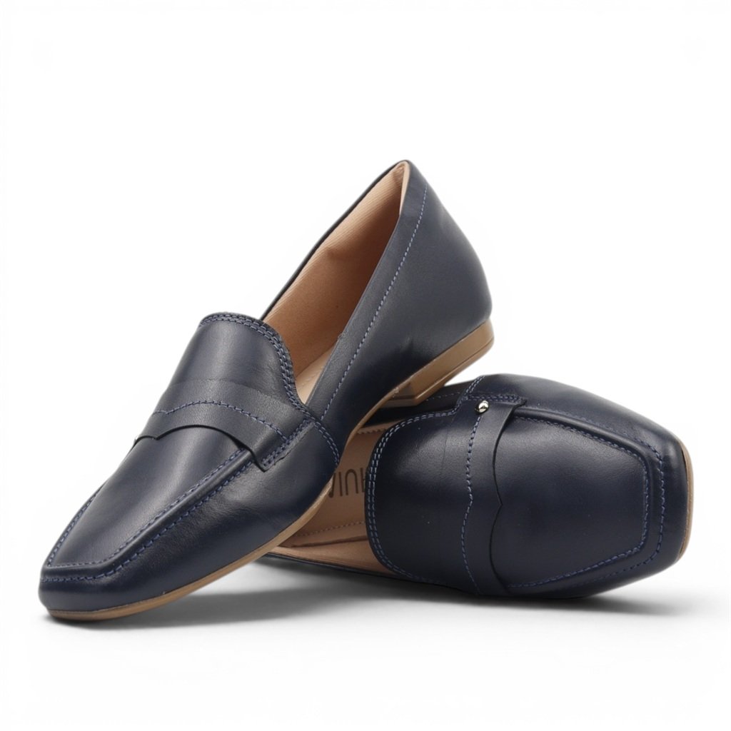 Mocassim Couro Conforto Azul Marinho 2