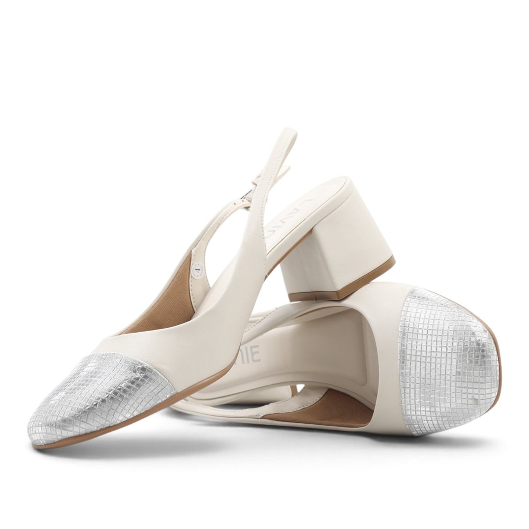 Scarpin Slingback Salto Bloco Branco 2