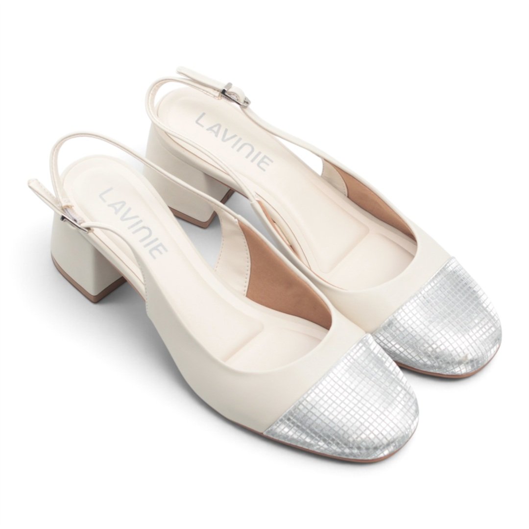 Scarpin Slingback Salto Bloco Branco 3