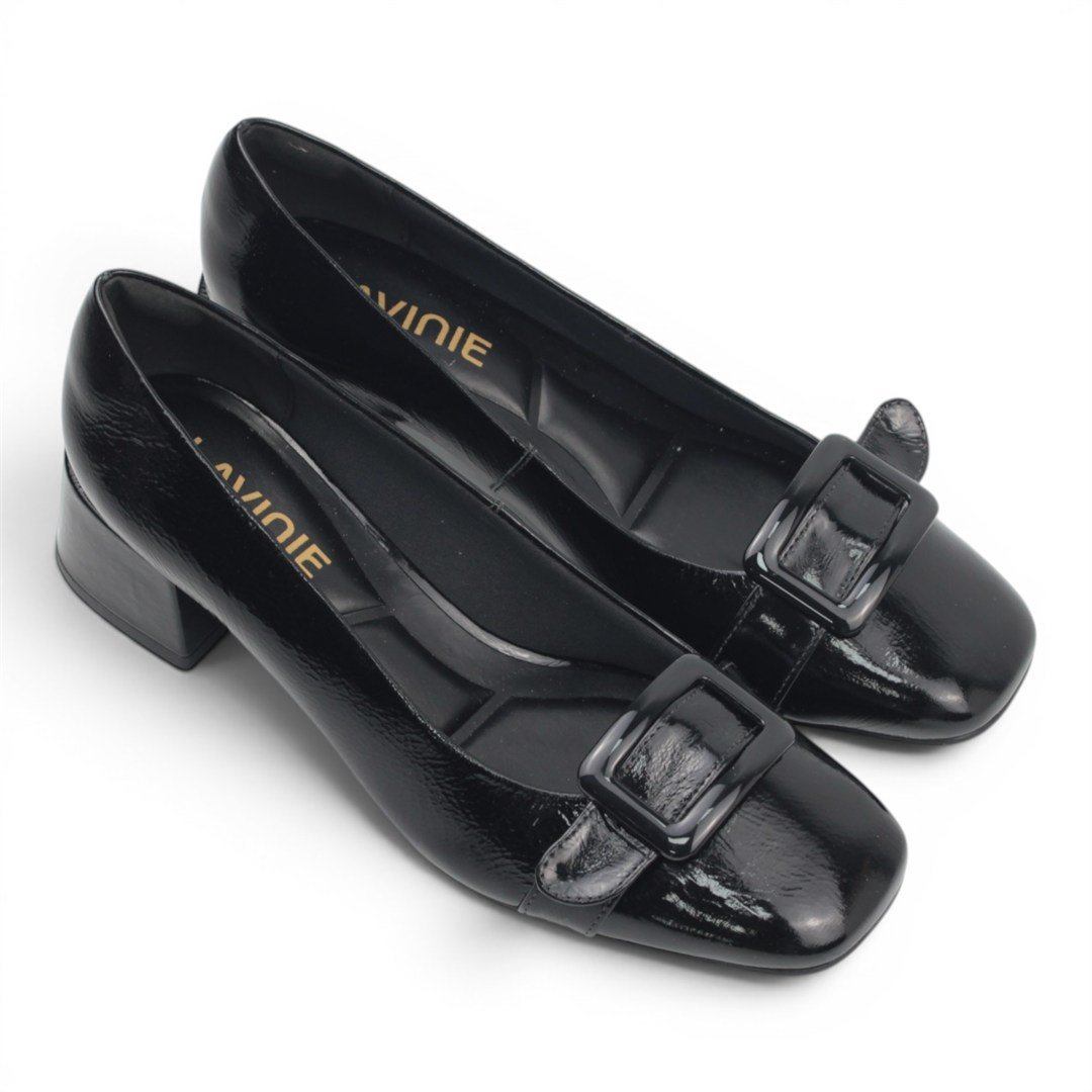 Scarpin Salto Bloco Fivela Preto 2