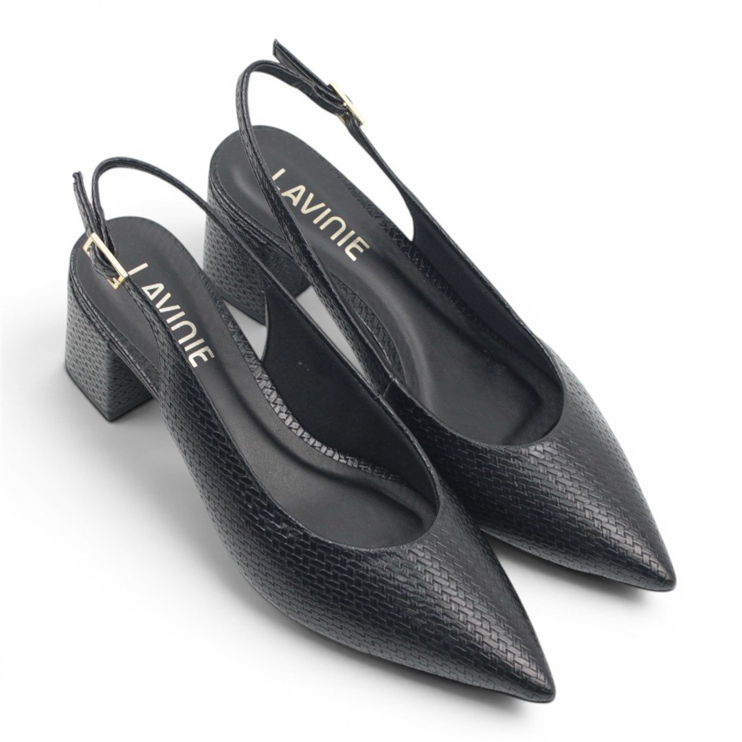 Scarpin Slingback Salto Bloco Preto 2