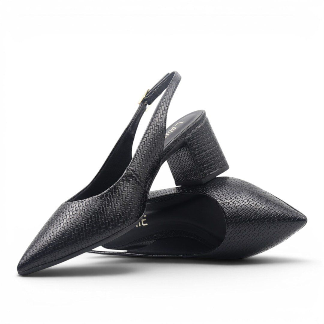 Scarpin Slingback Salto Bloco Preto 3