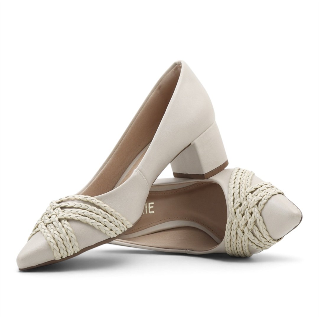 Scarpin Salto Bloco Enfeite Branco 2