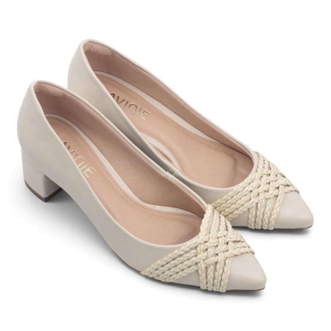 Scarpin Salto Bloco Enfeite Branco 4