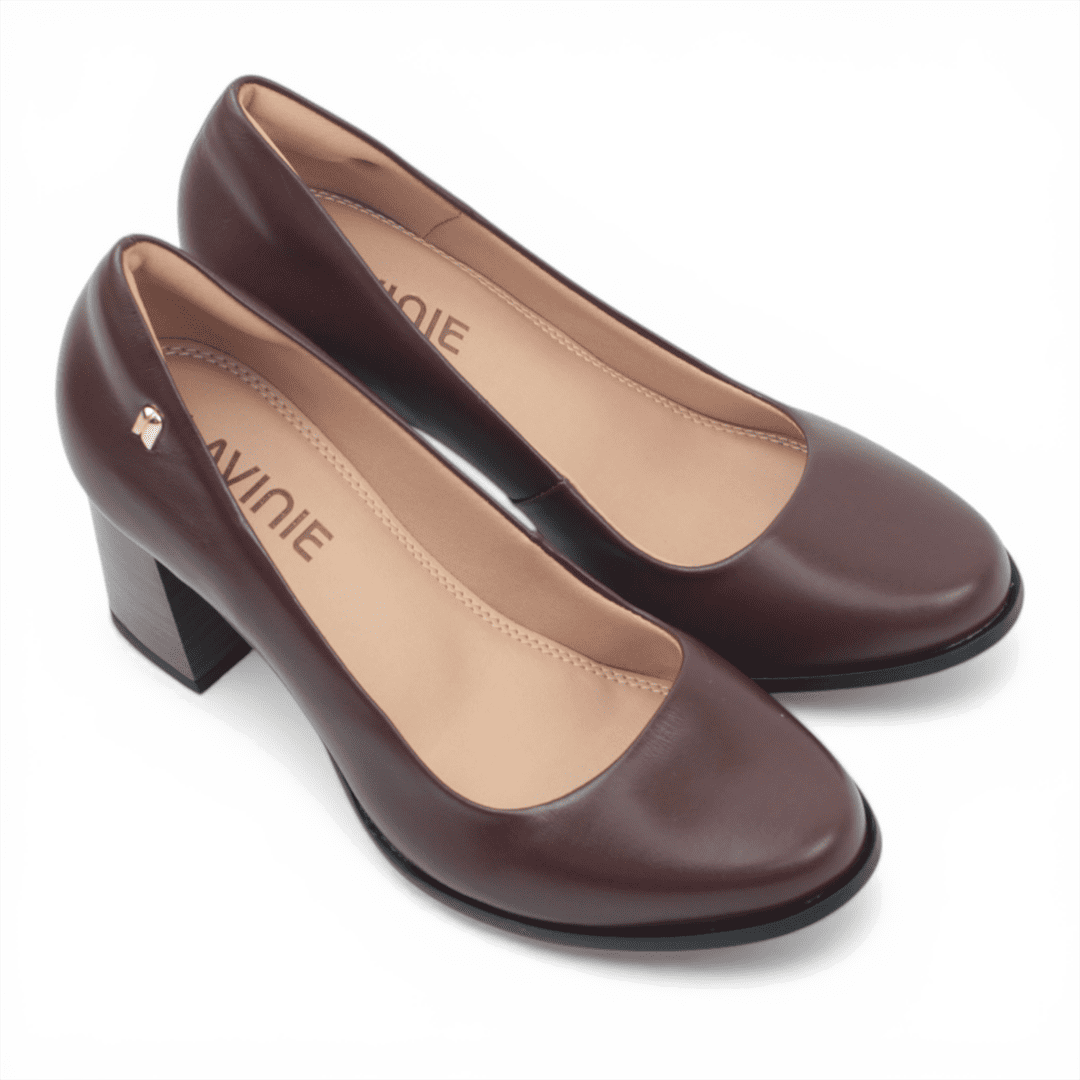 Scarpin Salto Bloco Couro Marrom 4