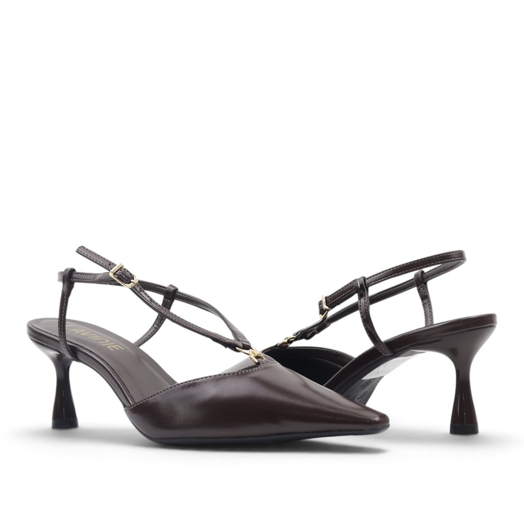 Scarpin Slingback Salto Fino Marrom 2