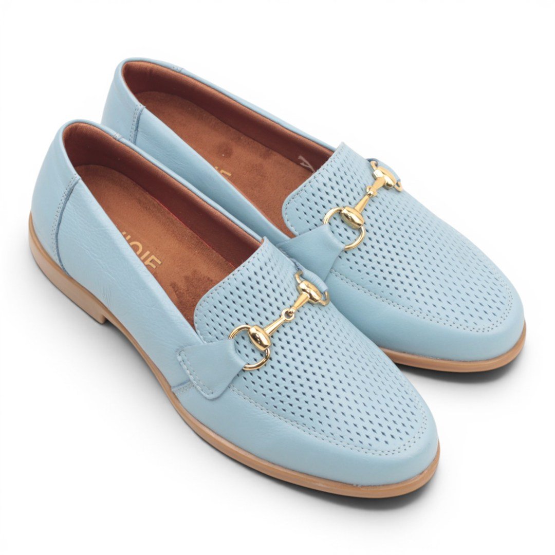 Mocassim Couro Detalhe Metal Azul 2