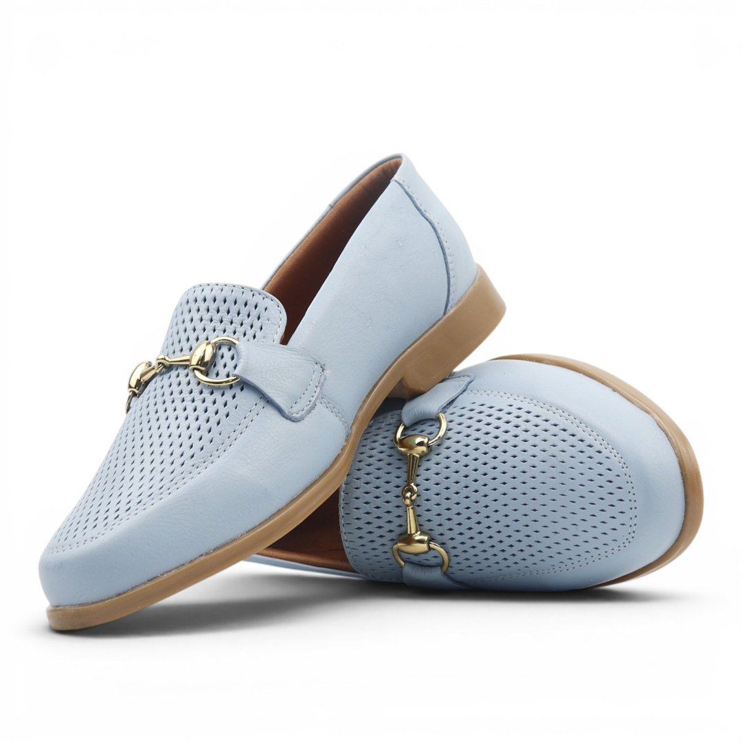 Mocassim Couro Detalhe Metal Azul 3