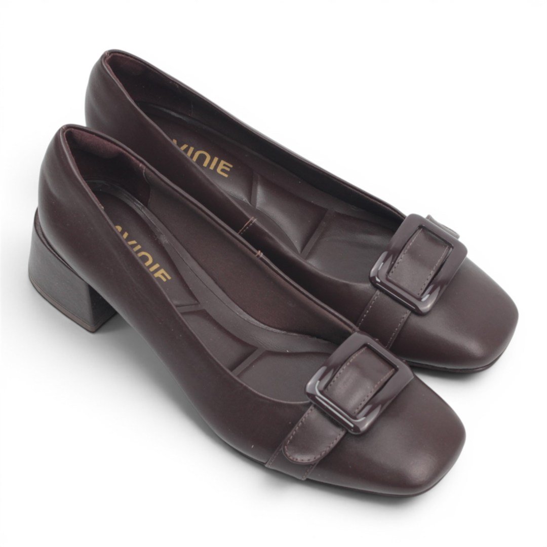 Scarpin Salto Bloco Fivela Marrom Escuro 3