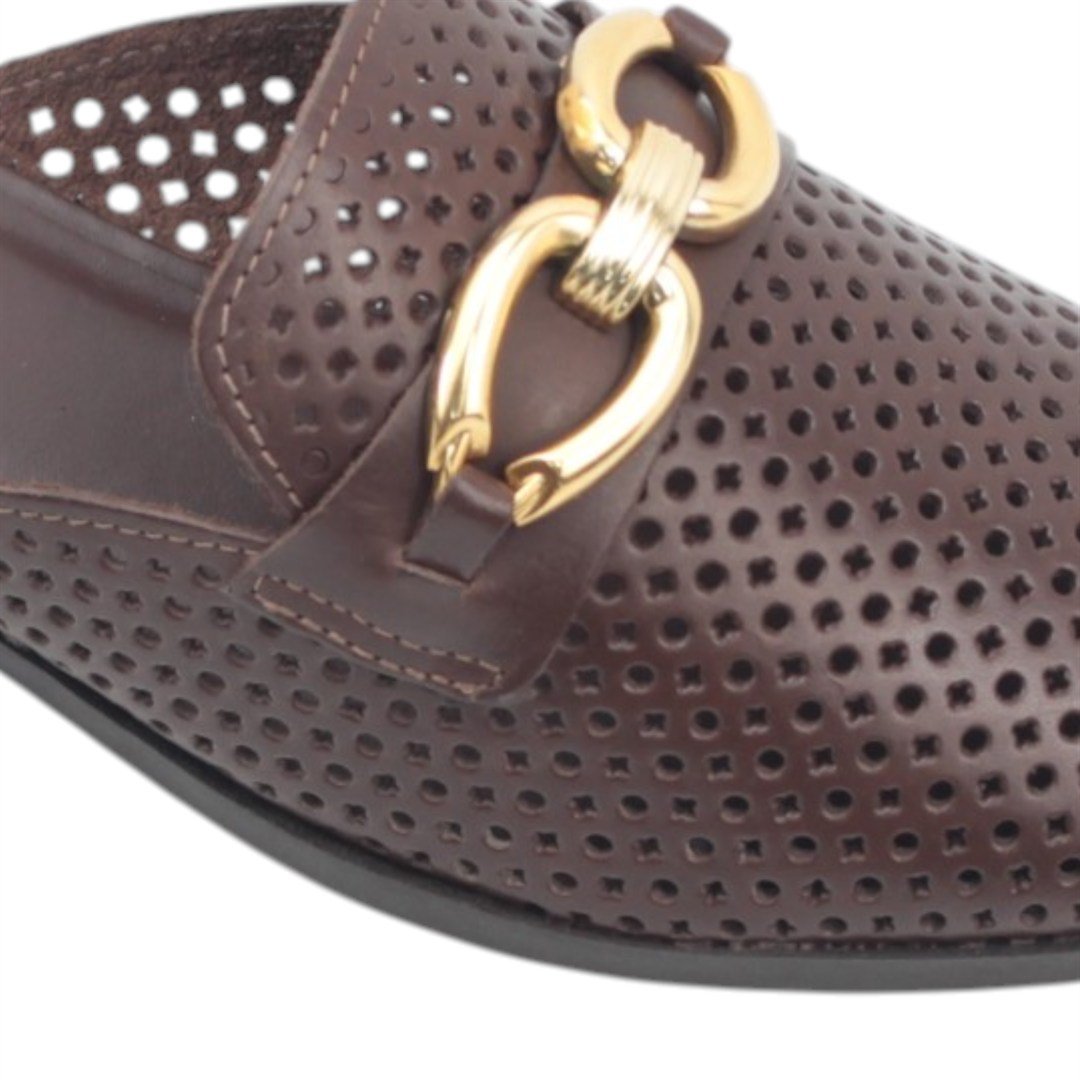 Mule Couro Enfeite Marrom 3