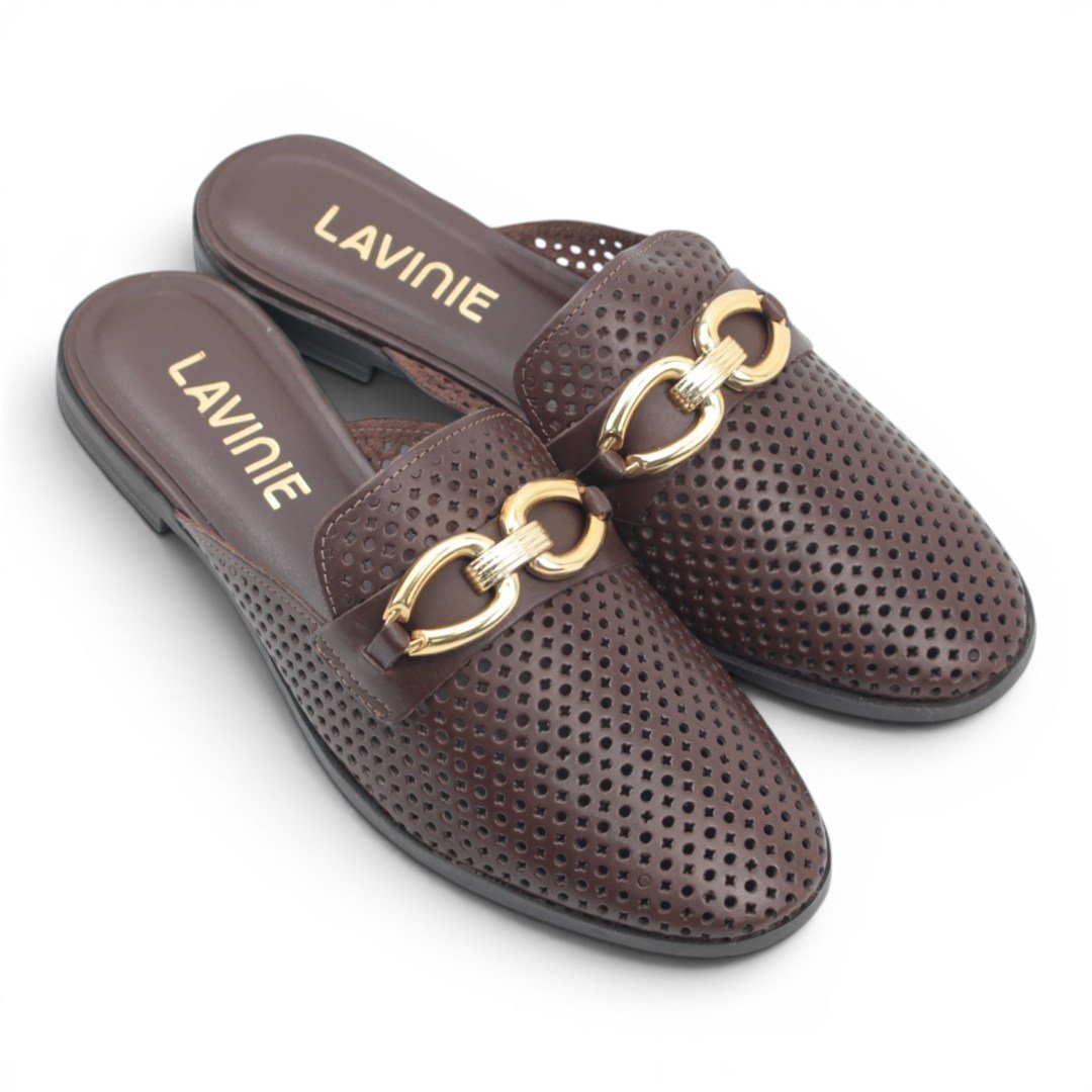 Mule Couro Enfeite Marrom 4
