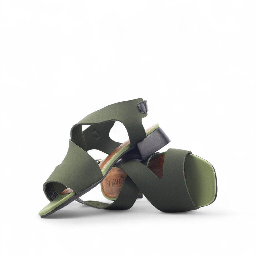Sandália Salto Bloco Neoprene Verde 2