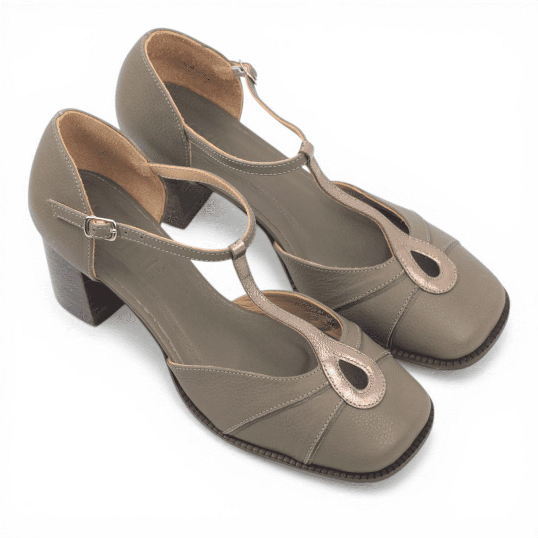 Scarpin Salto Bloco Fivela Cinza 2