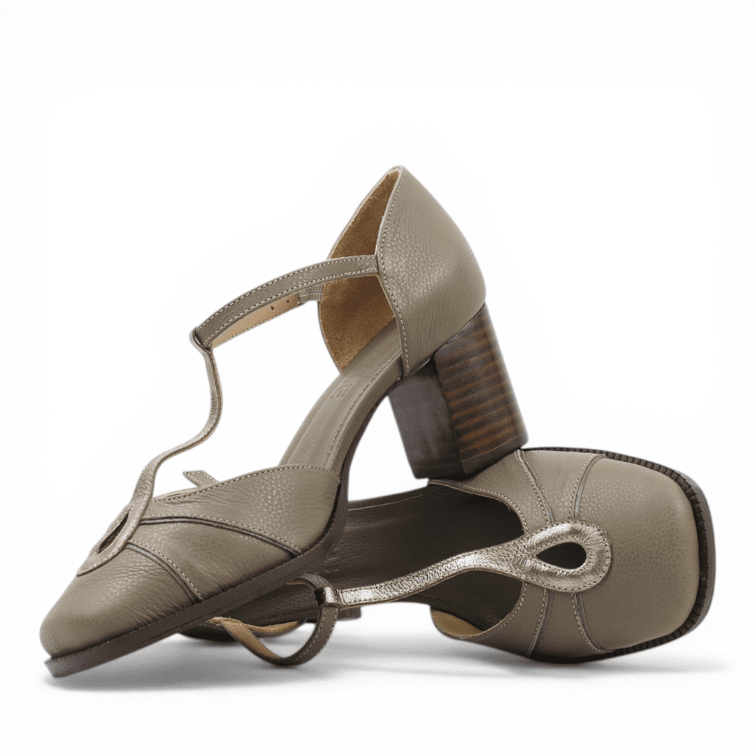 Scarpin Salto Bloco Fivela Cinza 4