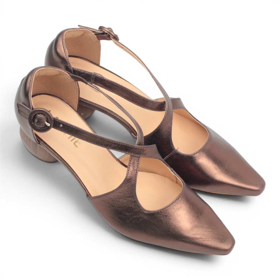 Scarpin Salto Bloco Couro Cobre 4