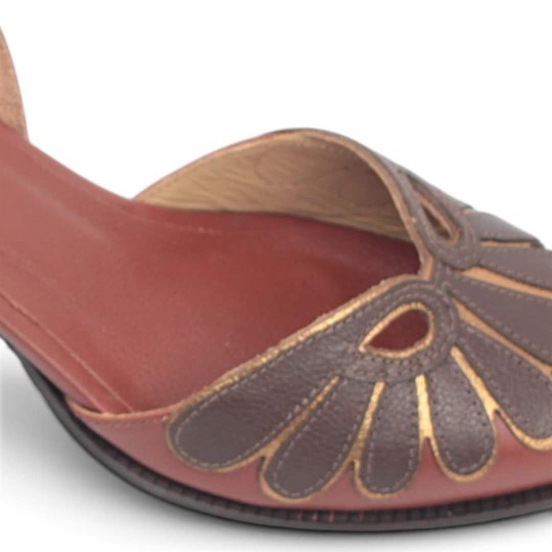 Scarpin Dorsay Salto Bloco em Couro Marrom 3